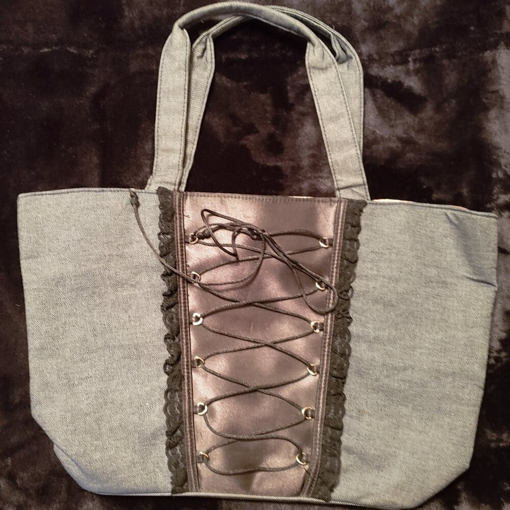 Victoria’s Secret Denim & Satin Lace Up Corset Style Tote